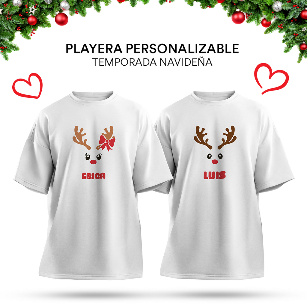 2 Playeras Navideñas en Parejas con nombre